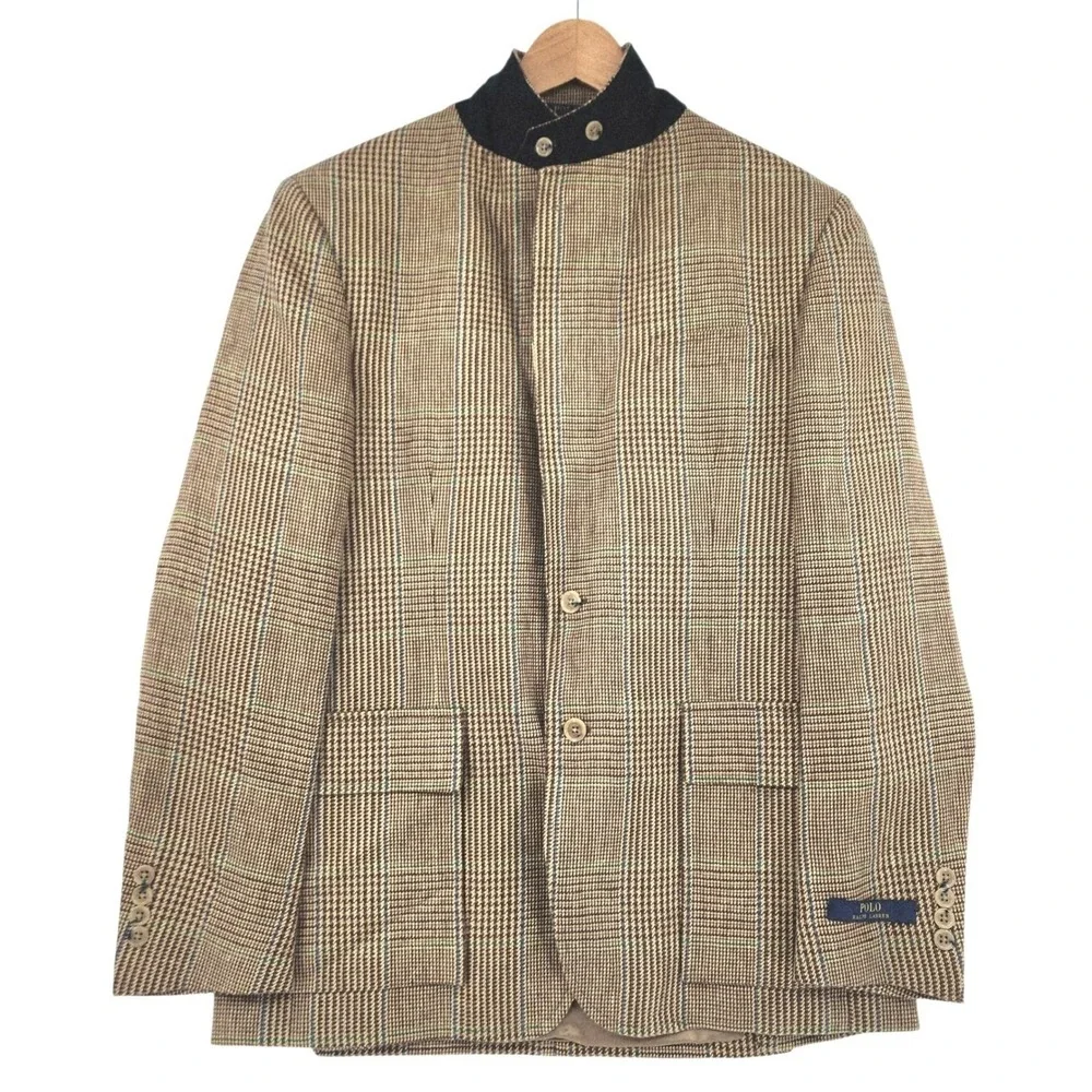Polo Ralph Lauren Glen Plaid Blazer 40R Men Linen Brown Academia Italy NEW $1198